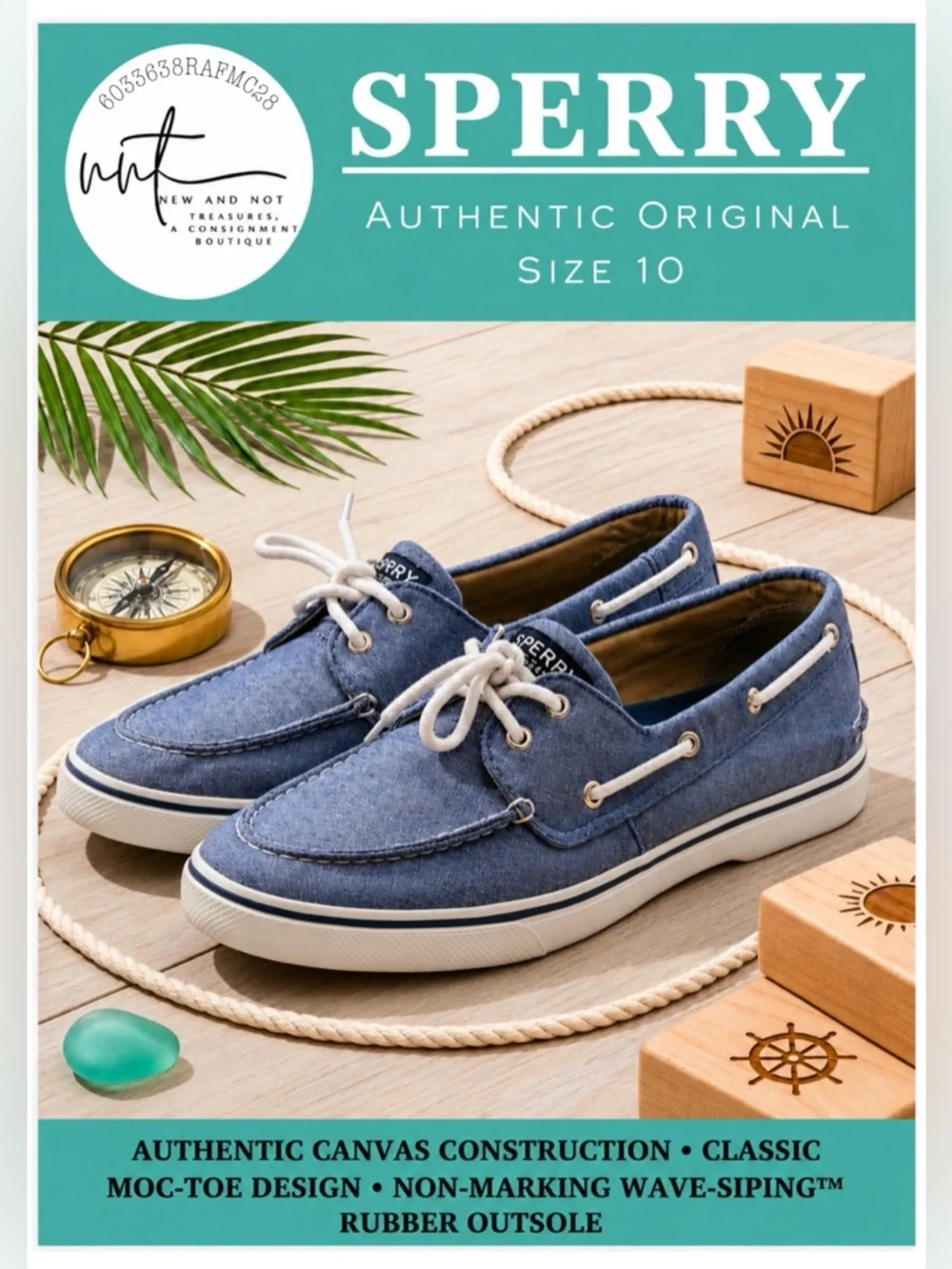 Sperry Top-Sider Blue 2 Eye Chambray Canvas Boat Shoes Mens Size 10 Lace Up